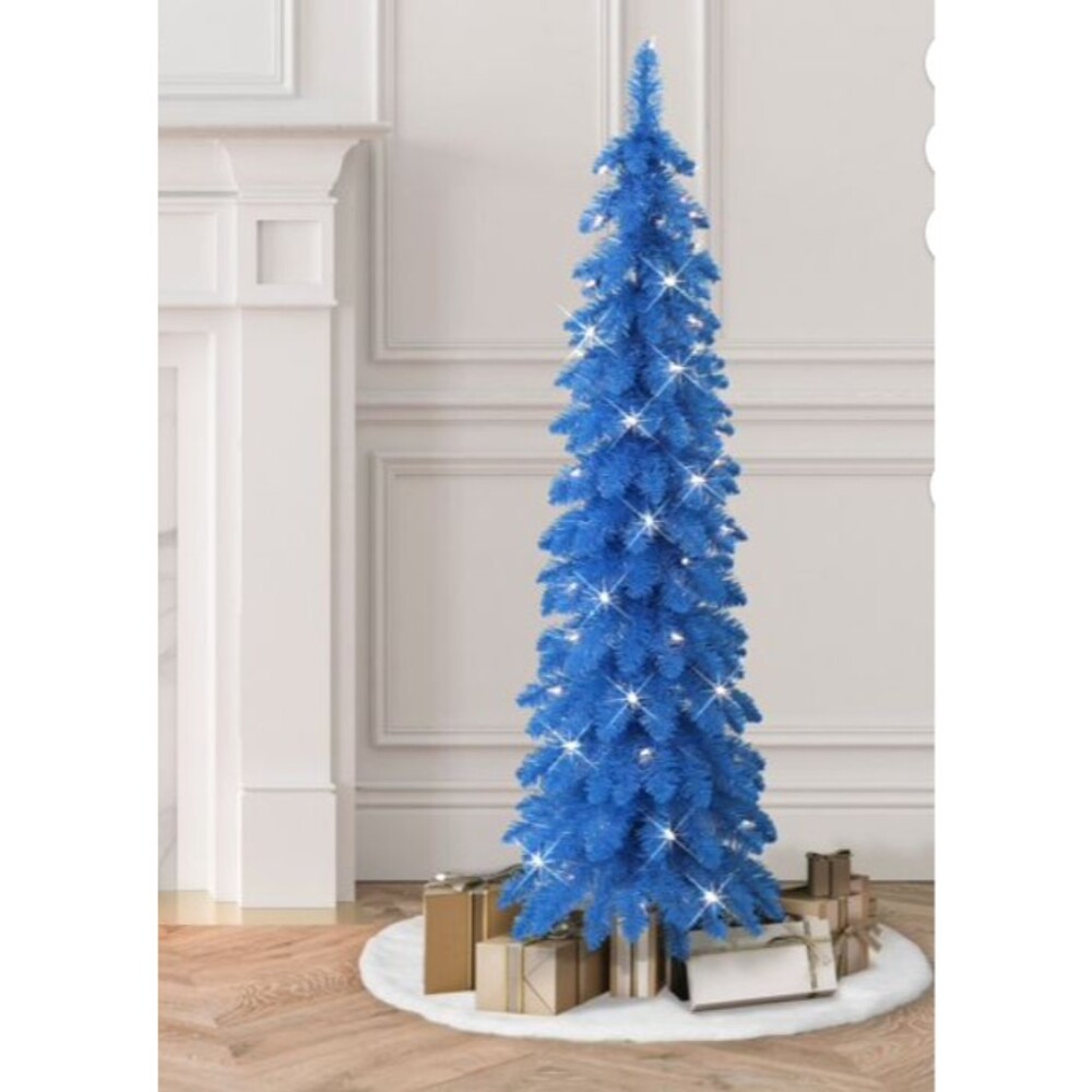Puleo International 4 Ft Pre-Lit Blue Alpine Pencil Artificial Christmas Tree
